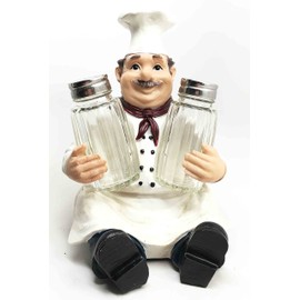 French Bistro Chef Jean Seasons and Spice Salt Pepper Shaker Holder Figurine