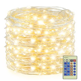 Decute 300 LED Fairy String Lights Warm White Christmas Lights Remote Control, 99ft Silver Wire Firefly Lights Starry Light for DIY Christmas Tree Costume Wedding Party Table Centerpiece Decor