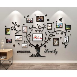 Wall Sticker Tree Family - 3D DIY Tree Wall Stickers 15x20 13x18 10x15 a4 Wall Decoration Wall Sticker Tree for Living Room Bedroom Sofa with Picture Frame Photo Wall Decor (Black, 210 * 137cm