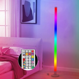 SKYLAR 43” RGB Corner Floor Lamp – Smart LED Mood Lighting, 16 Million Colors, Music Sync, Remote, DIY Scenes – Modern Tall Standing Lamp for Bedroom, Gaming Room, Living Room – Easy Assembly Required
