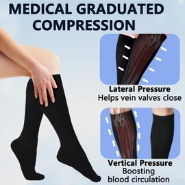 +MD 6 Pairs Compression Socks (15-20mmHg) for Women & Men - Cushion Knee High Socks for Running, Medical, Athletic, Nurses, Travels, Edema, Anti-DVT, Varicose Veins, Shin Splints 6Black 13-15