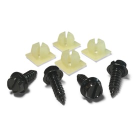License Plate Screw Kit - Black, OEM Style Fasteners with Nylon Screw Retainers for Mounting Front and Back License Plates on Cars, SUVs, Trucks - Rustproof, Self Tapping Bolts (Black Stainless Steel)