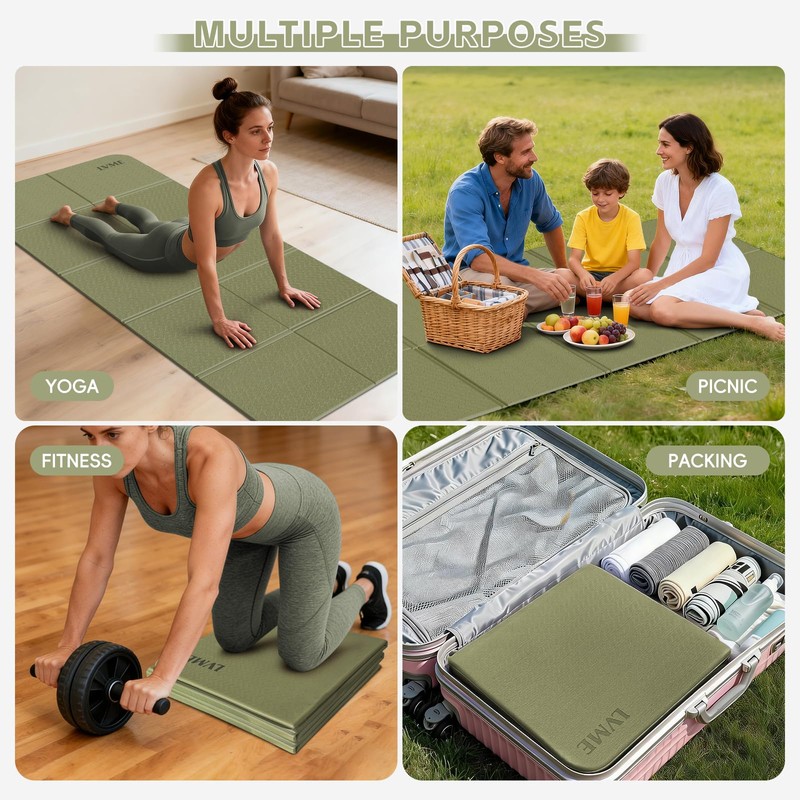 LVME Foldable Yoga Mat,（75"x31.5"）Extra Large Travel Mat