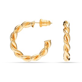 Charmsy 925 Sterling Silver Yellow Gold-Plated Twisted Rope Round Hoop Earrings for Women Teen