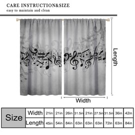 Djaby Music Notes Curtain, Musical Notes Rhythm of The Song Curtain Black and White Singing Clef Ornamental Window Treatments for Bedroom Living Room Home 42" W X 45" L(No Blackout)
