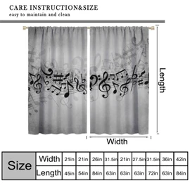 Djaby Music Notes Curtain, Musical Notes Rhythm of The Song Curtain Black and White Singing Clef Ornamental Window Treatments for Bedroom Living Room Home 42" W X 45" L(No Blackout)