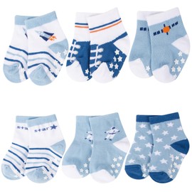 BEBE FAVOUR 6 Pairs Baby Socks With Grips, Cotton Crew Non Slip Socks, Cute Soft Walking Socks, Gifts For 0-36 Months