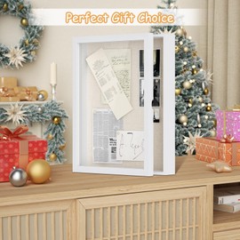 Love-KANKEI Shadow Box Frame 13x16.5 inch, Large Shadow Box Display Case with Linen Back Memorabilia Awards Medals Photos Memory Box Gift White