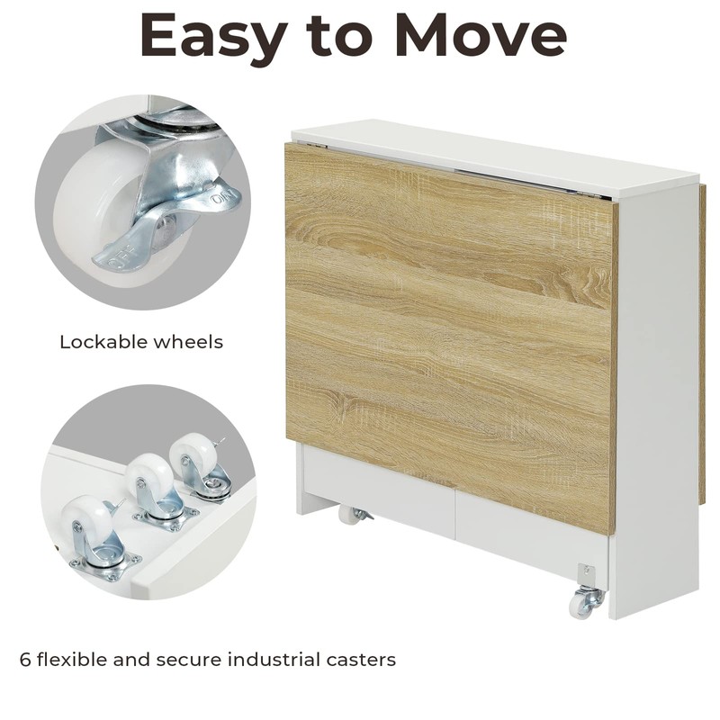 Tiptiper Folding Dining, Versatile Dinner Table with 6 Wheels and