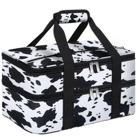 Double Insulated Casserole Carrier, Portable Casserole Carrier for Hot or Cold Food Lunch Tote Warmer or Cooler Bag, Lasagna Lunch Bag for Potluck Parties- Fits 9" x 13" Baking Dish-Cow Pattern
