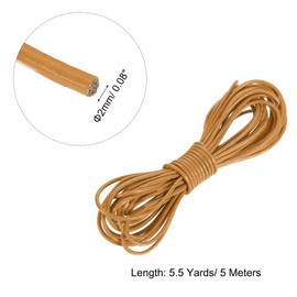 sourcing map Round Leather Cord, 5.5 Yard 2 Mm Leather String Strips Lacing for DIY Crafts Making Bracelet Purse Strap, Light Brown