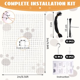 Balkonnetz für Katzen 2 x 3 M,Katzennetz für Balkon Schwarz,3 x3 cm Netz,Katzennetz Drahtverstärkt mit Befestigungsseil,Schraubhaken,Kabelbinder,Katzenschutznetz Balkon für Terrassen,Balkon,Fenstern