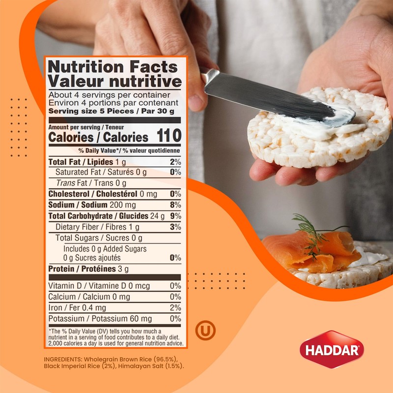 Haddar Wholegrain Thin Rice Cakes with Himalayan Sea Salt, 4.2oz