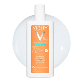Vichy Face Sunscreen SPF 60, Capital Soleil Ultra Light UV Lotion for All Skin Types, with Broad Spectrum UVA-UVB Protection, Antioxidant, Vitamin E. Travel Size Sunscreen, 40 ml.