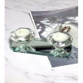 Aixita Clear Crystal Candle Holder, 2-Arms Glass Tealight Candlestick Holders, Pillar Votive Candelabra Candle Holders Stand Decorative for Table Centerpiece, Party, Wedding, Birthday