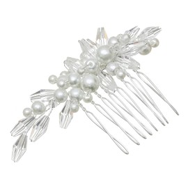 SAMKY Ramo de flores nupcial boda tiara peine de pelo - cristales plateados perlas de imitación FC044