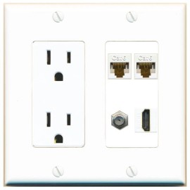 Wall Plate City 2 CAT6 COAX HD Port Wall Plate w/Power Outlet White