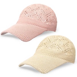 Hercicy 2 Pcs Baseball Cap for Women Knit Mesh Trucker Hats Summer Breathable Outdoor Ballcap(Pink, Light Khaki)