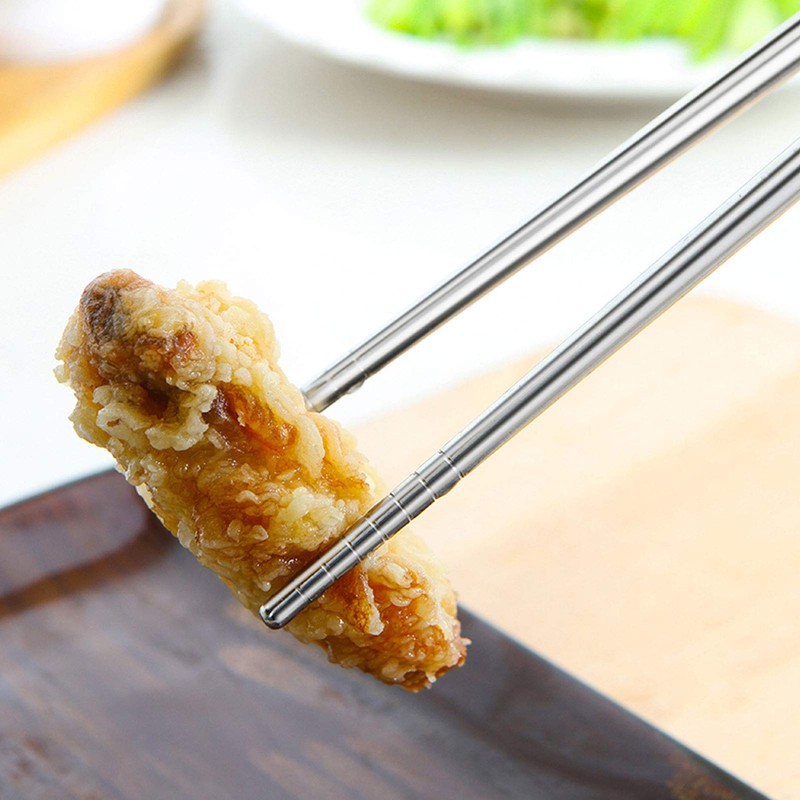 1 Pair Stainless Steel Chopsticks 17.5 cm Reusable Food Chopsticks
