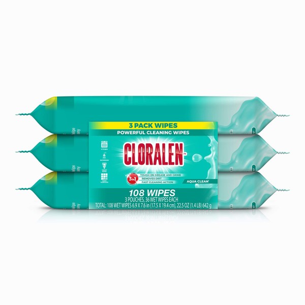 Cloralen - Cleaning Wipes, Aqua Clean, 36 Count (Pack Of 3) 108 Total Wipes