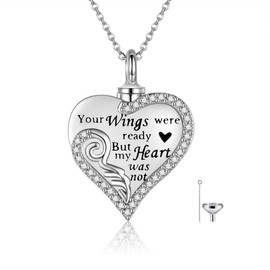 VENACOLY Angel Wings Urn Necklace for Ashes Sterling Silver Cremation Pendant Memorial Mother's Day Jewellery for Women Mum