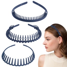 WLLHYF 3 Pieces Sharks Tooth Hair Comb Plastic Non Slip Headband Wavy Teeth Hair Hoop Fashion Effortless Hairband Hair Accessory for Women Girls Men (Blue)