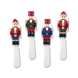 Supreme Housewares Cheese and Butter Spreader Knives Christmas Decor 4-Piece Hand Painted Resin Handle with Stainless Steel Blade Multipurpose Cheese Spreader set (Nutcrackers)