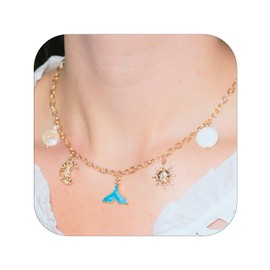 Layering Sea Shell Charm Necklace for Women - Dainty Gold Summer Boho Seashell Necklace with Moon, Sun, Hexagram & Cross Pendant - Beach Summer Jewelry Gift (Sea Shell Charm Necklace S2)