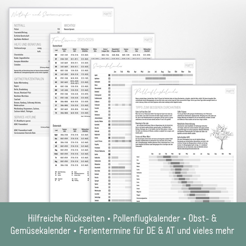 Häfft® Family Planner 2026 Compact with 4 Columns "Gold Leaf"