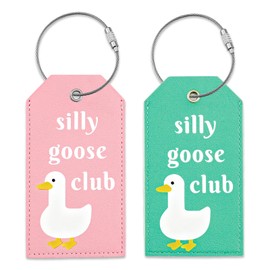 2pcs Silly Goose Luggage Tags Cute Travel Tags for Luggage Backpacks Handbag Cute Leather Identifiers Name Card for Men Women Bag