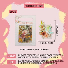 KRANX 120 PCS Flower Stickers, Iridescent Butterfly Stickers Plant Flower Stickers Resin Glitter Stickers for Water Bottles Laptop Scrapbook Journal DIY Projects, Pressed Flowers, Mushroom Decor