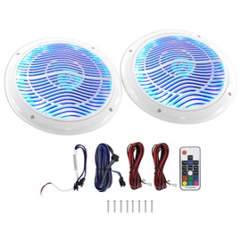 Rockville Pair RMC65LW 600W Peak / 75W RMS 2-Way White Marine Speakers, Multi-Color LED Lighting, Remote Control, Waterproof, Perfect for Boats and Outdoor Audio