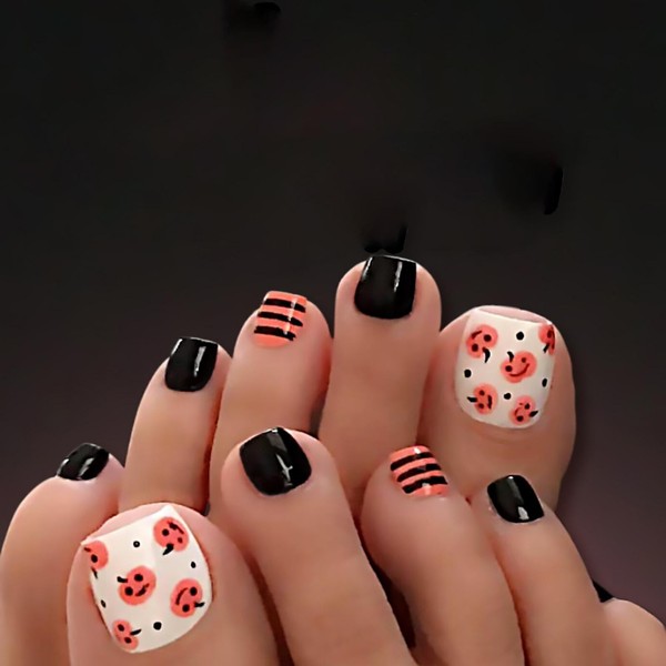 Halloween Press on Toenails Short Square Stick on Toenails with