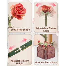 Afeeler 3D Puzzle Wooden Flower, DIY Bloom Craft Model Kits, Wooden Rose Puzzle for Adult, Eternal Flower GIft Set for Mom Birthday Valentine's Day