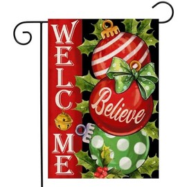 Christmas Welcome Midget Bell Lantern Snowflake Believe Garden Flag 12x18 inch, Home Outdoor Yard Winter Christmas Lawn Garden Flag Decoration -C