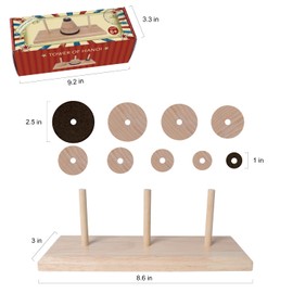 Gothink Wooden Nine-Storey Tower of Hanoi Logic Puzzle Brain Teaser Intellectual Toy for Kids and Adults