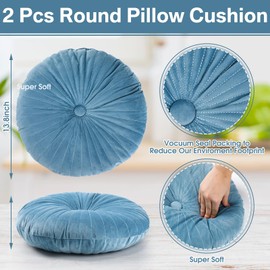 Namalu Round Throw Pillow 13.8 Inch Decorative Round Velvet Floor Pillows Small Pumpkin Throw Cushion for Living Room Sofa Bed(Beige, Blue,2 Pcs)
