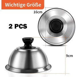 Set of 2 burger bells, stainless steel burger lid, 16 x 9 cm burger bell with anti-scald, burger lid for grilling and teppanyaki