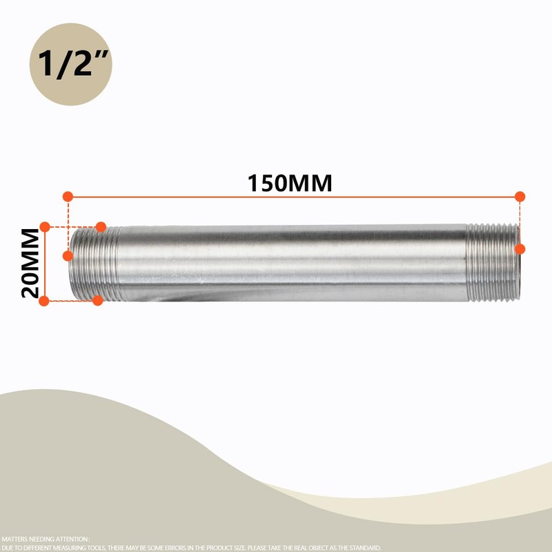 Bwintech 2 Pcs 150MM 1/2" Male × 1/2" Male BSP