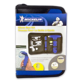 Michelin Glove Box Kit with Safety Hammer/Seat Belt Cutter, LED Pen Light, USB 12V Plug with Charging Cords.