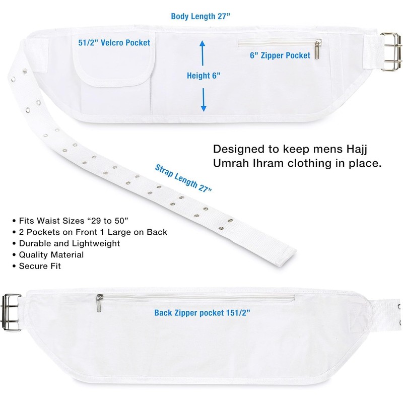Ihram Belt for Hajj and Umrah - Adjustable Size with