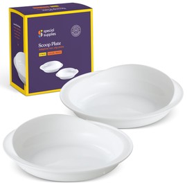 Special Supplies Adaptive Spill-Proof Scoop Plates- Dishes with Wall for Disabled, Handicapped, Elderly Adults with Special Needs from Parkinson's, Arthritis, Dementia, Stroke, Tremors- 2 Pack (White)