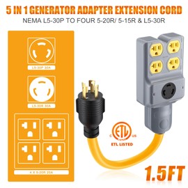 Kanayu NEMA L5-30P to Four 5-20R/ 5-15R & L5-30R Generator Adapter Extension Cord, 3 Prong Locking Generator 30 Amp to 15/20 Amp 30 Amp Generator Power Cord 125/250V 7500 Watts, ETL Listed