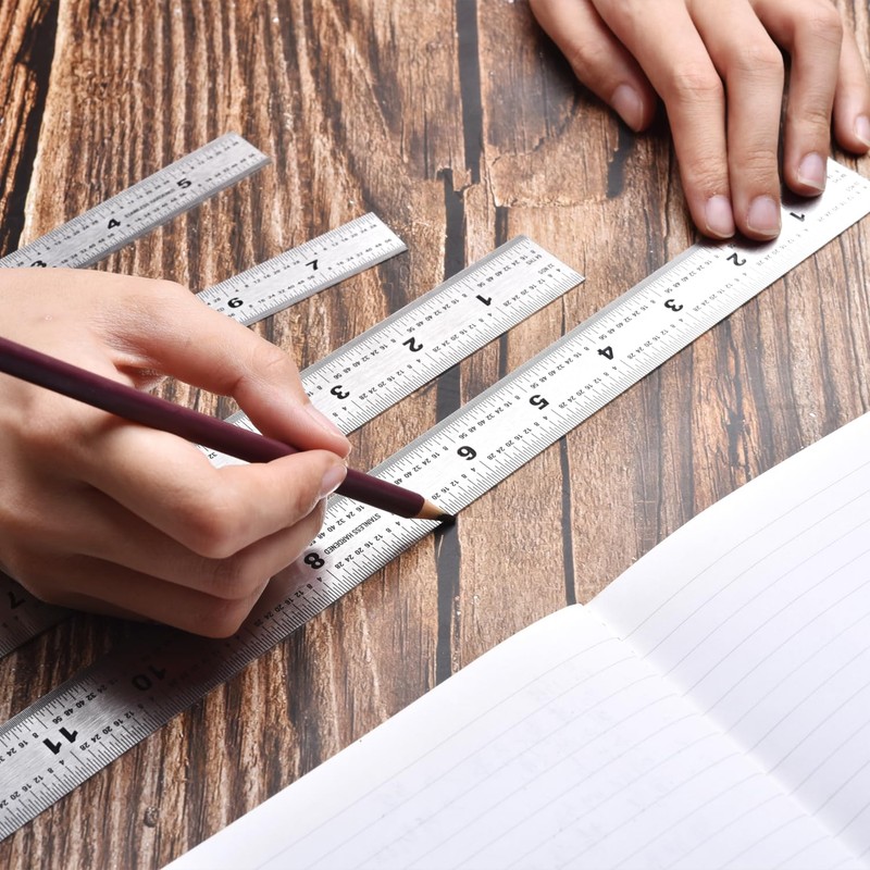 Machinist Ruler,6, 8, 12, 14-inch Stainless Steel Ruler,Metal Rulers Pack