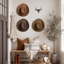 HYDERMUS Cowboy Hat Rack for Wall 2 Pack Cowboy Hat Hook Cast Iron Hat Holder Cowgirl Hat Hanger Vintage Western Wall Decor Longhorn Hooks for Hat Storage and Organization Cow Decor Western Gift Rust