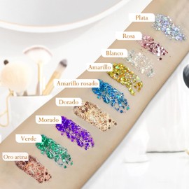 Set de 3 Gel Corporal Purpurina Escamas Sirena, Glitter Maquillaje Piel Cremosa Para Cabello Cuerpo Sombra de Ojos Uñas de Labios, Para Pintura Decorar Arte Fiesta Bodas Beauty (A)