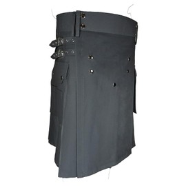 UT Kilts Deluxe Utility Kilt for Men, Adjustable Poly-Cotton Modern Kilt for Scottish Attire, With Elegant Studded Front Apron & 4 Pockets, 23" Length (Dark Gray, Size 46)