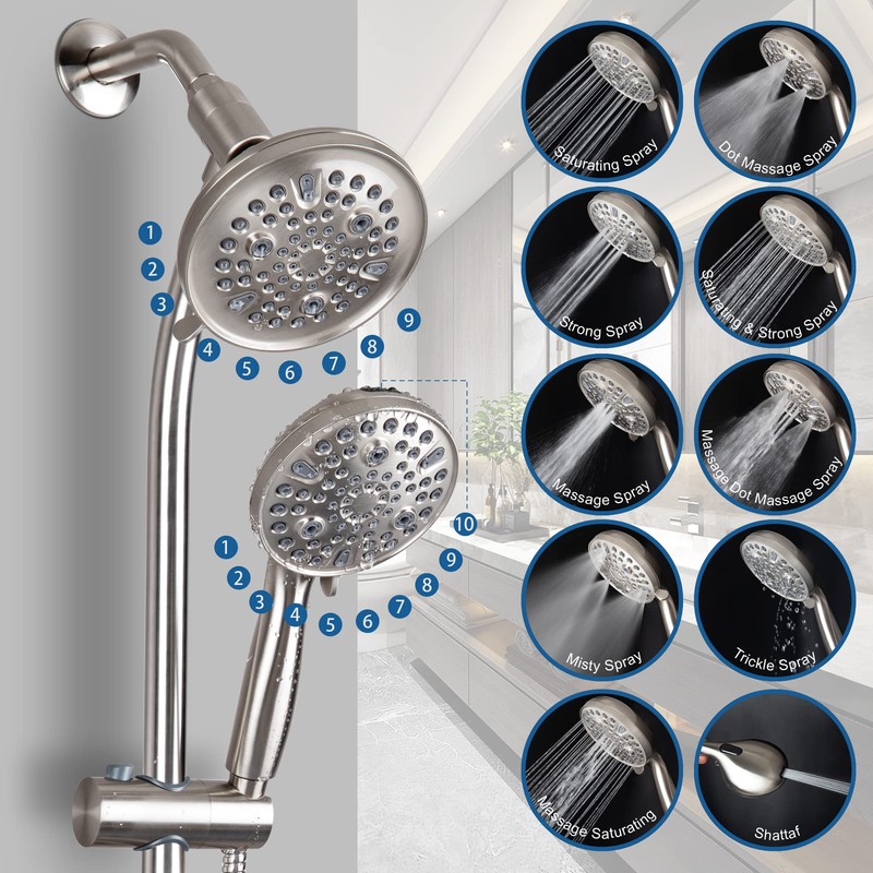 High Pressure Handheld/Rain 82-mode 3-way Shower Head Combo with 25.75"