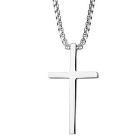 Comforso Men's Necklace with Cross, 24 Inch Cuban Chain for Men and Women, Literary Vintage Pendant Accessories with Crucifix as a Christian Gift for Easter, Christmas, Birthday, Alloy, titanium steel