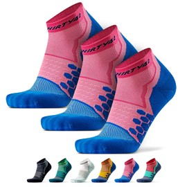 Thirty48 - Calcetines de compresión de corte bajo para hombre y mujer, más compresión donde sea necesario, [3 Pair] Pink/Blue, Small